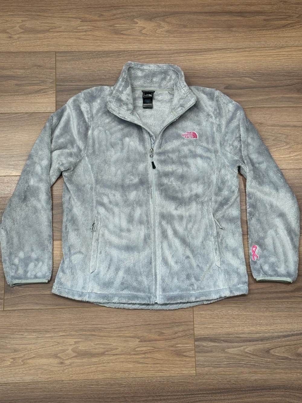 North Face Women’s Osito Fleece Jacket Breast Cancer Pink Ribbon Gray - XL